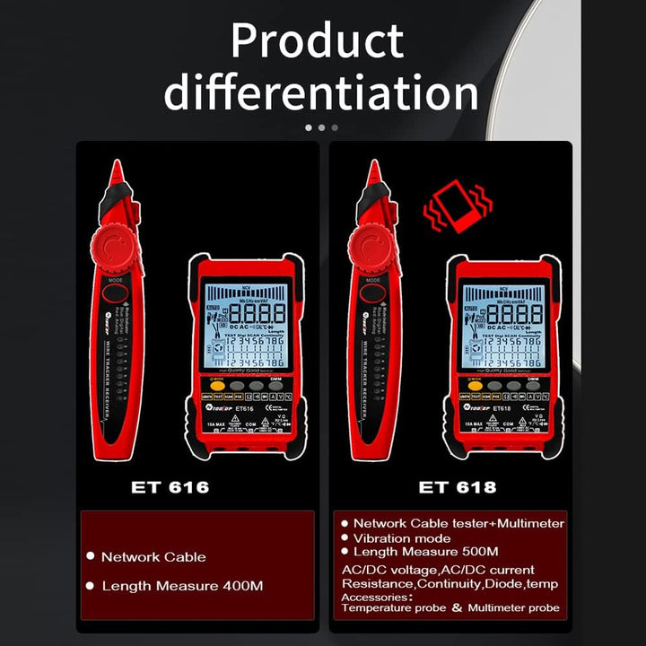 TOOLTOP ET618 Handheld Portable Cable Tester with LCD Display Analogs Digital Search POE Test Cable
