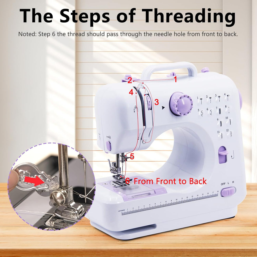 GraceGlow Nähmaschine für Anfänger, Elektrische Kinder Nähmaschine Kleine, 12 Stichprogrammen Handnä