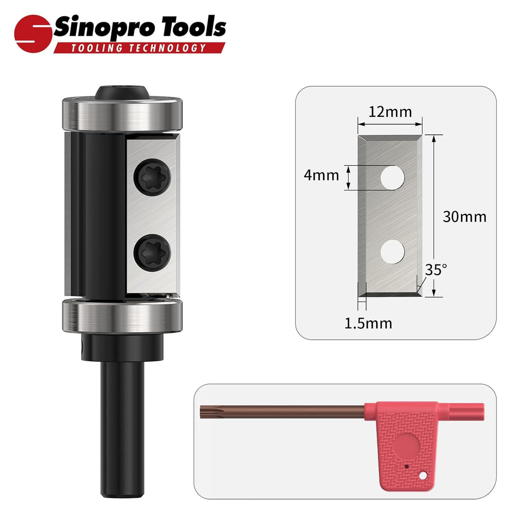 Sinoprotools Wendeplatten Bündigfräser HW – 8 mm Schaft, 22 mm Schneidendurchmesser, 30 mm Schneiden