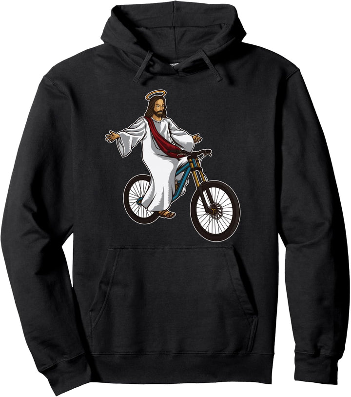 Lustige Jesus Fahrrad Illustration Reiten Mountainbike Pullover Hoodie