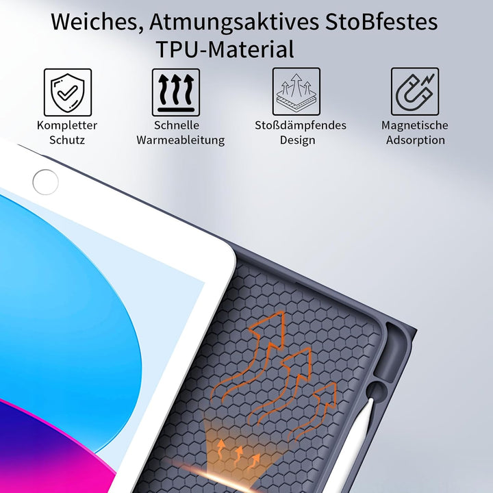 Hülle mit Tastatur für iPad 9./8./7. Generation 10,2 Zoll 2021/2020/2019, Abnehmbare kabellose Keybo