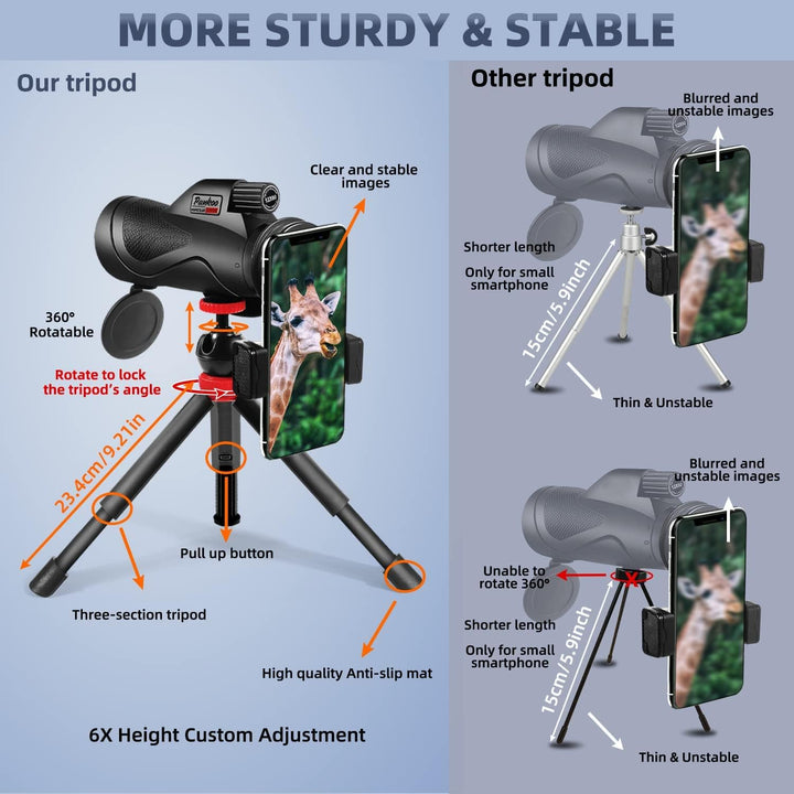 Pankoo 12 x 60 Monokularteleskop High Powered mit Smartphone Adapter Stativ und tragbarer Tasche, gr