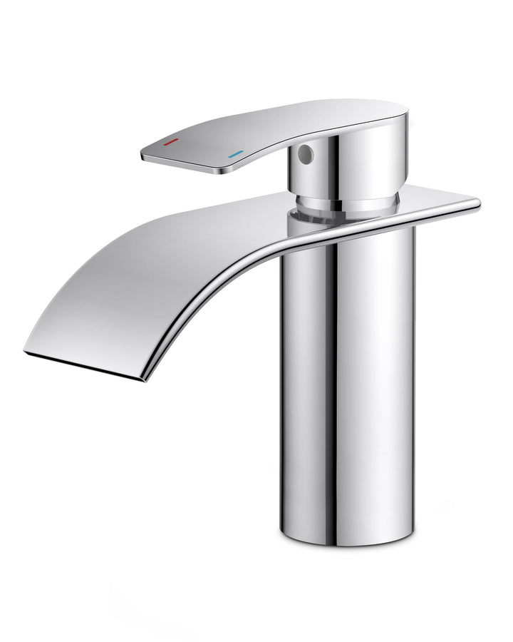 FORIOUS Wasserhahn Bad, Edelstahl Wasserfall Waschbeckenarmatur mit Auslaufhöhe 80MM, Einhebel-Misch