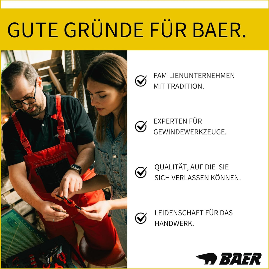 BAER Gewindeschneider Set HSSG: Einschnittgewindebohrer, Kernlochbohrer, Windeisen: M 3-12 - Gewinde
