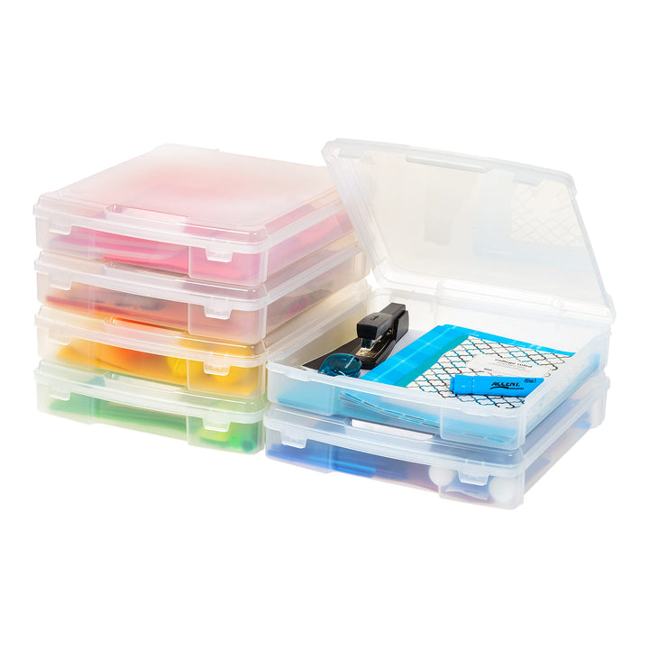 Iris Ohyama, Tragbare Aufbewahrungsbox mit Deckel flach, Schreibtisch Organizer, Transparent, 10L, 6
