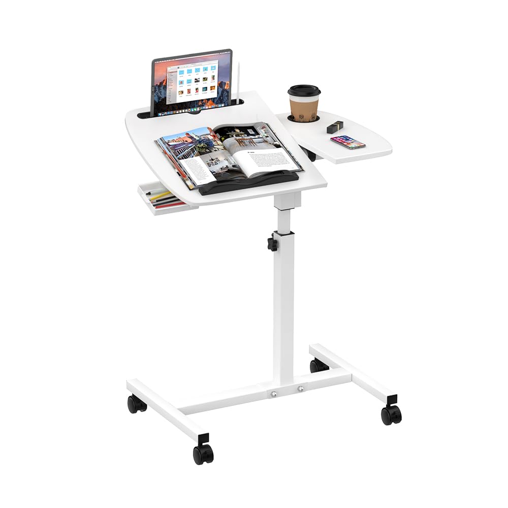 Beistelltisch Mit Rollen, 60x40cm, Mobiler Stehpult, Mobiler Schreibtisch mit Schubladen, Beistellti