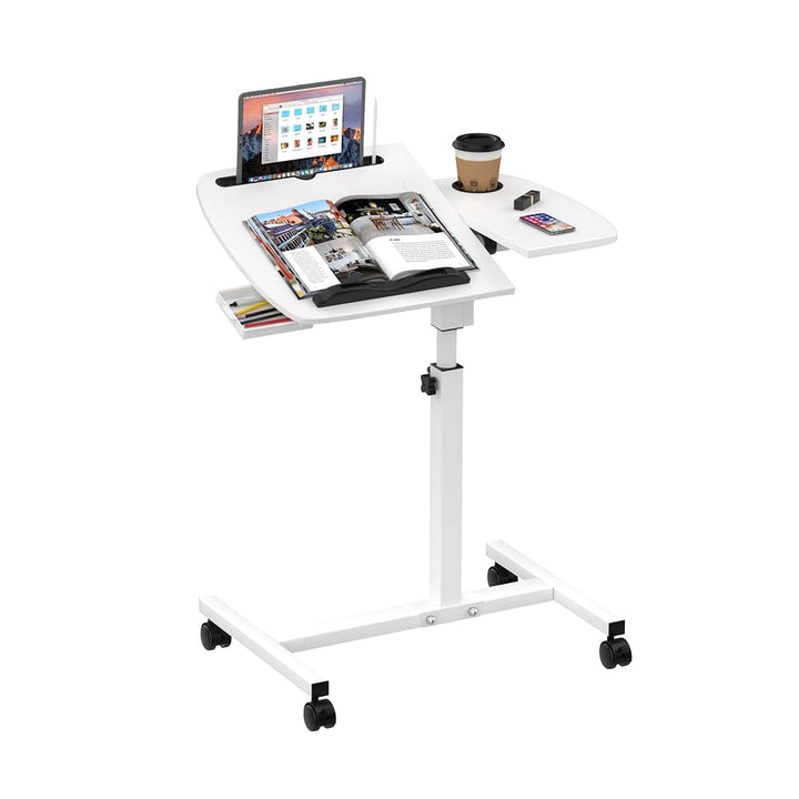 Beistelltisch Mit Rollen, 60x40cm, Mobiler Stehpult, Mobiler Schreibtisch mit Schubladen, Beistellti