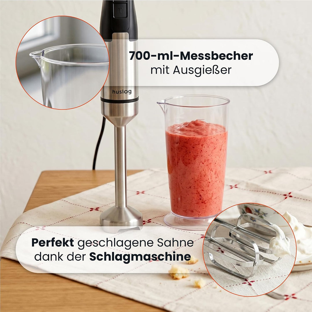 BlendPlus Stabmixer 3in1 – 1500W Hochleistungsmixer mit Edelstahlklingen, Zerkleinerer, Schneebesen