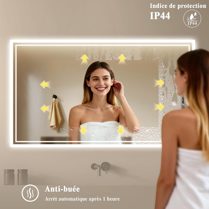 Badspiegel-mit-Beleuchtung 120x70cm - Badezimmer Spiegel mit Bluetooth - Badezimmerspiegel mit Besch