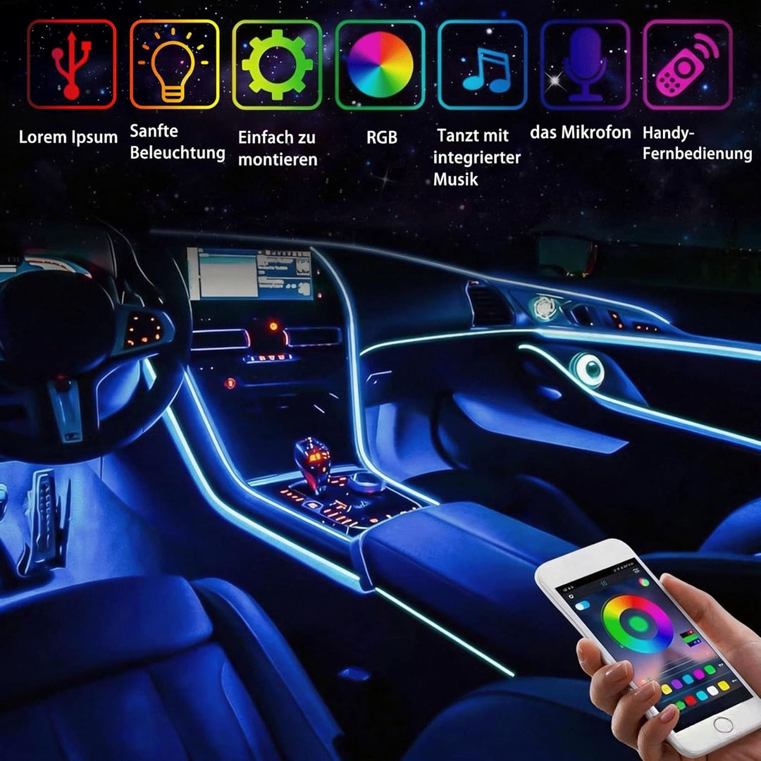 YAOBLUESEA 12V Auto LED Innenbeleuchtung, 6M LED 5050 RGB Ambientebeleuchtung Atmosphäre Neon Lichtl