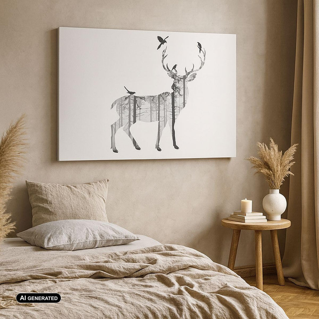 Bilder auf Leinwand Hirsch Herbst Wald Illustration Leinwandbild 70x50cm Wandbilder Dekoration Wohnz