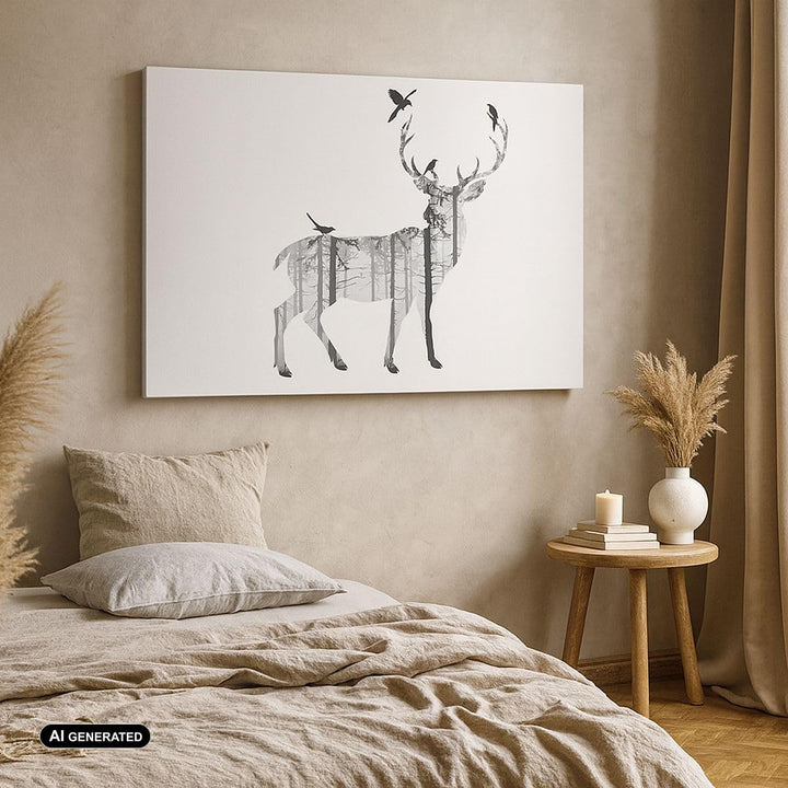Bilder auf Leinwand Hirsch Herbst Wald Illustration Leinwandbild 70x50cm Wandbilder Dekoration Wohnz