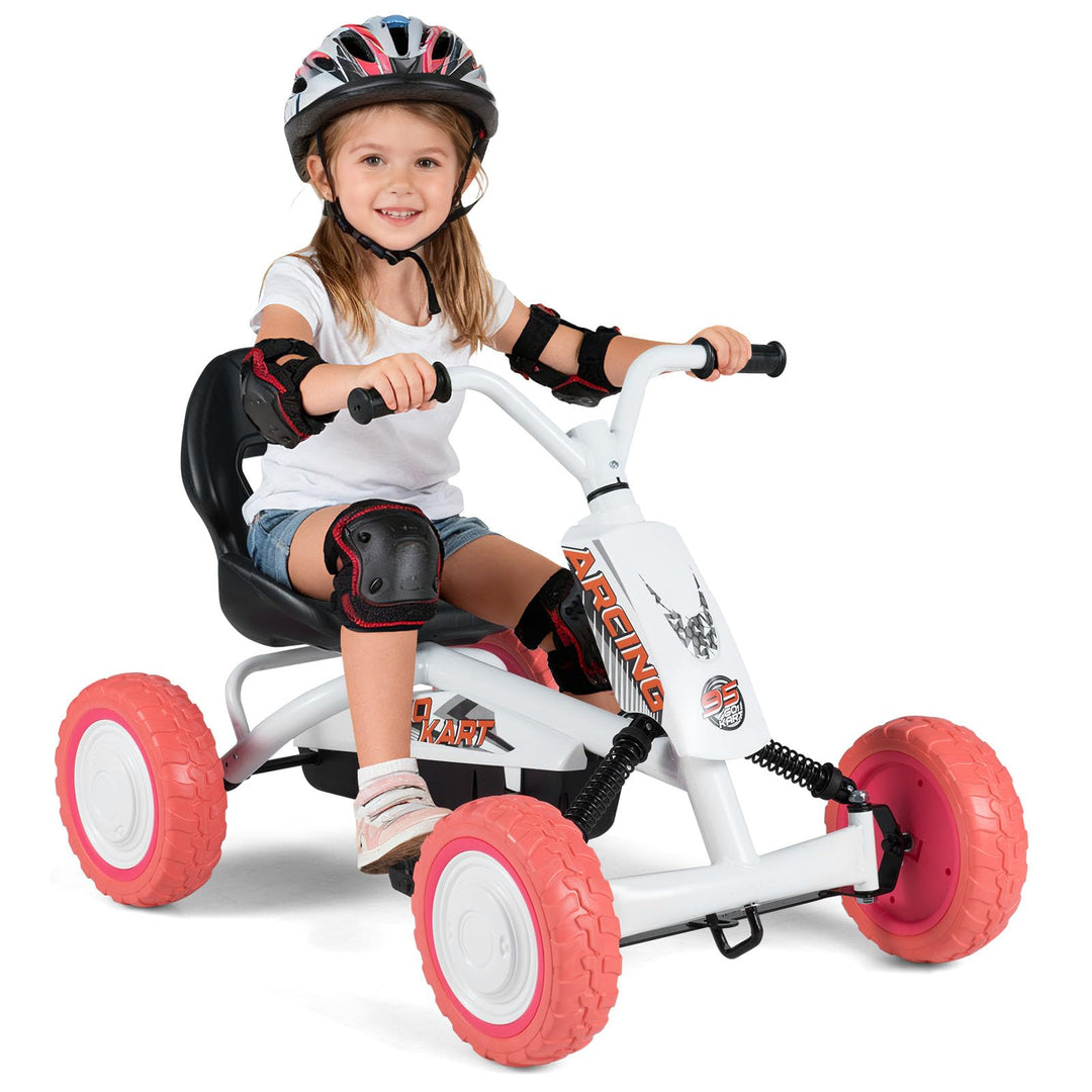 DREAMADE Kinder Go Kart, Gokart mit einstellbarem Sitz & Rückenlehne, Tretfahrzeug mit Vorwärts- & R