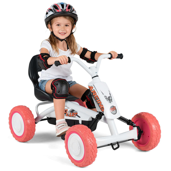 DREAMADE Kinder Go Kart, Gokart mit einstellbarem Sitz & Rückenlehne, Tretfahrzeug mit Vorwärts- & R