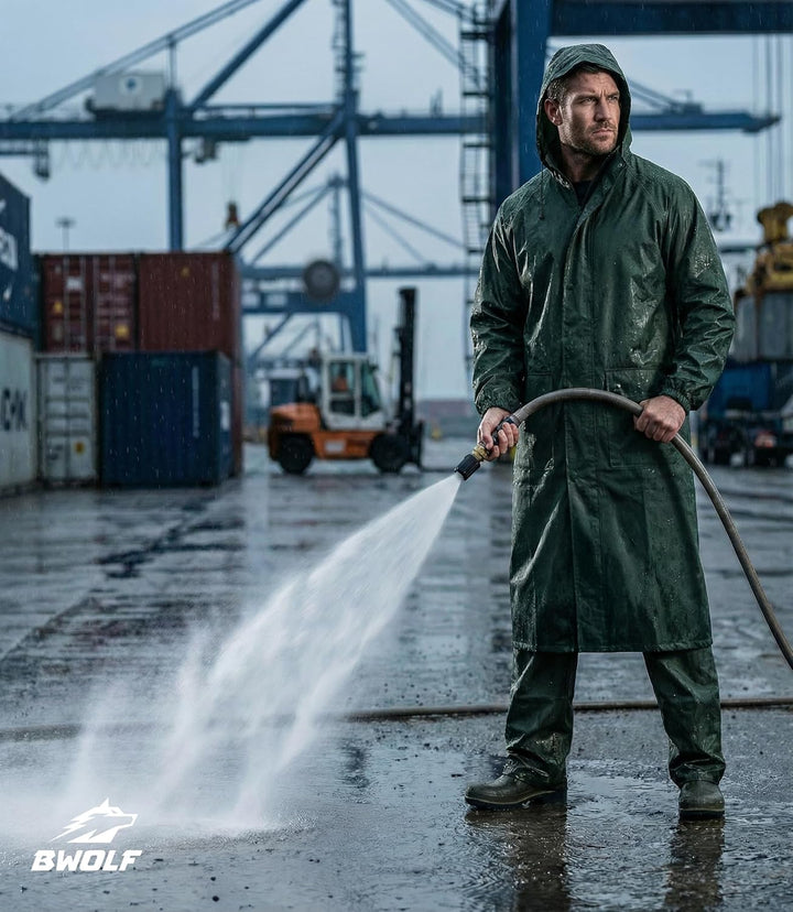 BWOLF POSEIDON Regenmantel Herren Regenmantel Wasserdichte Lange Regenjacke Outdoor Wiederverwendbar
