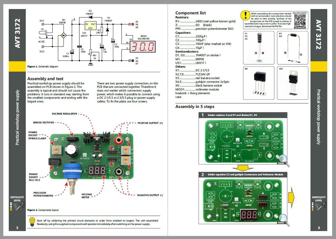 AVT3172 KIT DIY, Praktisches Werkstatt Netzteil, Bausatz, Elektronik-Bastelkit, Übungsplatine für An