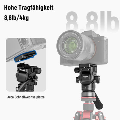 NEEWER Fluidkopf für Videostativ mit +/-10° Nivellierbasis (⌀37mm), Metall Stativkopf Videokopf mit