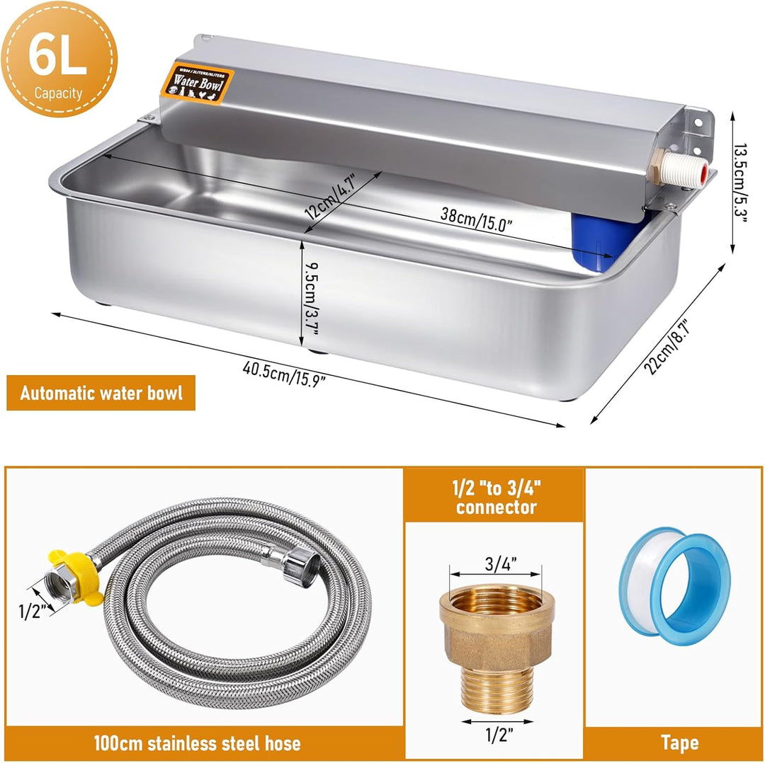 Automatischer Hundewasserspender 6L aus Edelstahl mit Ablassschraube, Selbstnachfüllend für Hunde, K