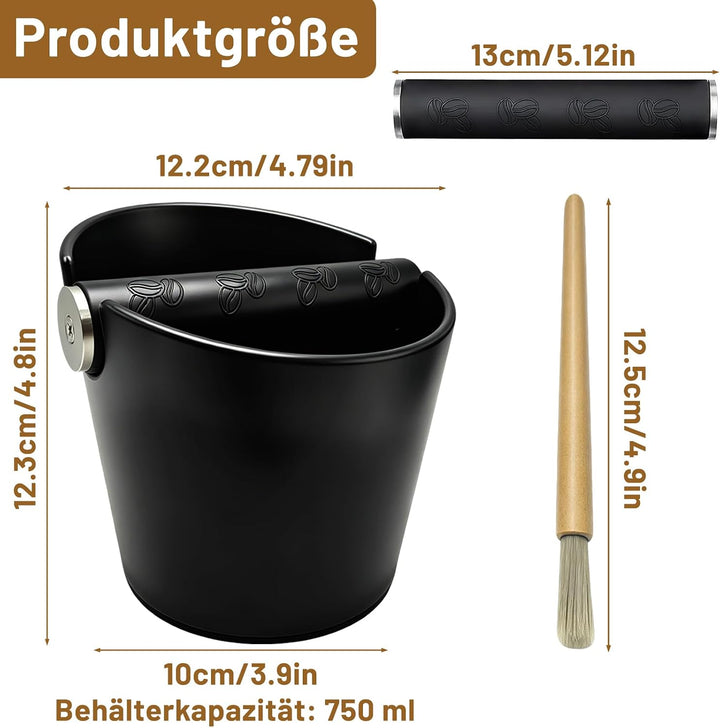Knock Box für Siebträger – Kaffeesatz-Abklopfbehälter mit schalldämpfender Edelstahl-Klopfstange, Bü