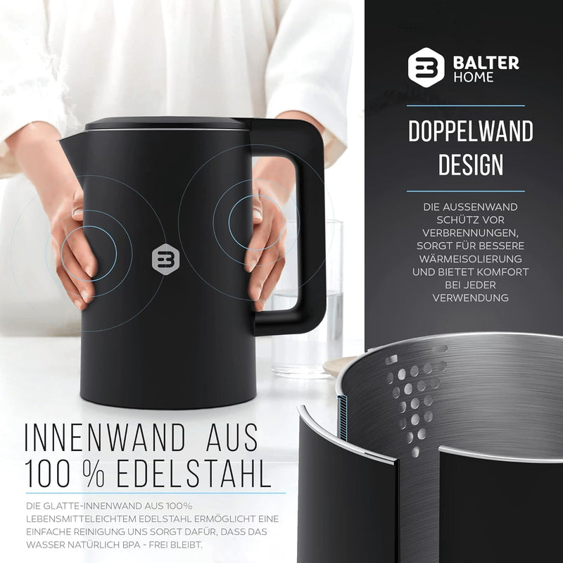 Balter WK-4-Touch Edelstahl Wasserkocher mit Temperatureinstellung, 40°C-100°C, Doppelwand, BPA frei