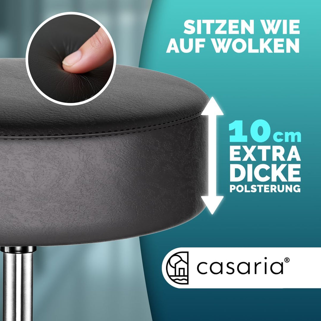Casaria® Rollhocker Höhenverstellbar 2er Set 10cm Polsterung 46-60cm Höhe 360° Drehbar Ø35cm Rund Ro