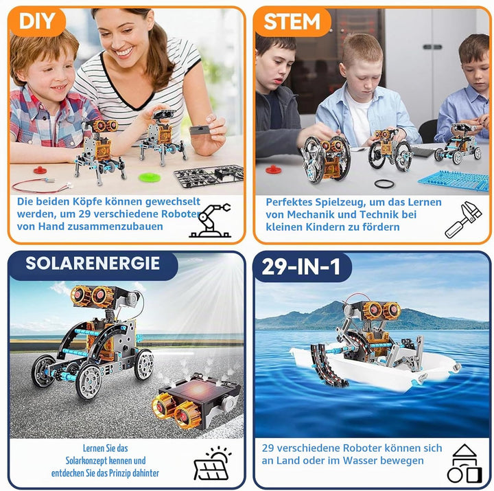 Solar Roboter Kit,29-in-1 DIY Bauspielzeug Angetrieben durch Solarenergie,Kinder Spielzeug,Konstrukt