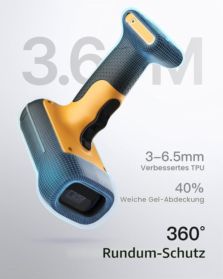 Inateck RFID Barcode Scanner Kabellos, 2D QR Code Scanner Industrial mit Ladestation, IP67 wasserdic