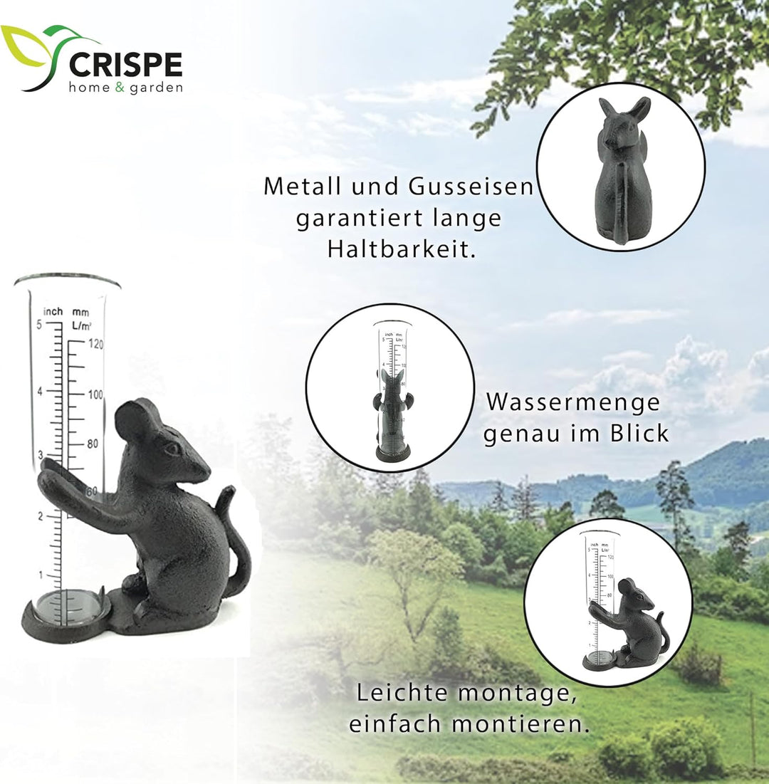 Crispe home & garden Regenmesser - Maus - dekorativ und robust - zum Hinstellen - Niederschlagsmenge