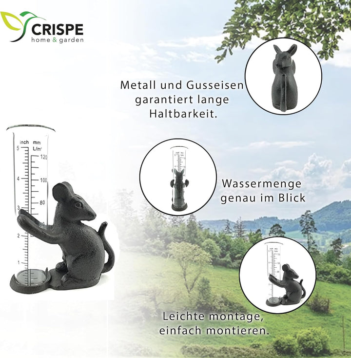 Crispe home & garden Regenmesser - Maus - dekorativ und robust - zum Hinstellen - Niederschlagsmenge