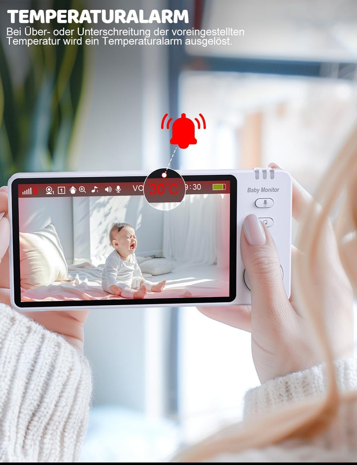 BURNNOVE Babyphone mit Kamera 5" IPS 720P Video Babyfon ohne WLAN 355°/90° Schwenkbar Nachtsich Temp