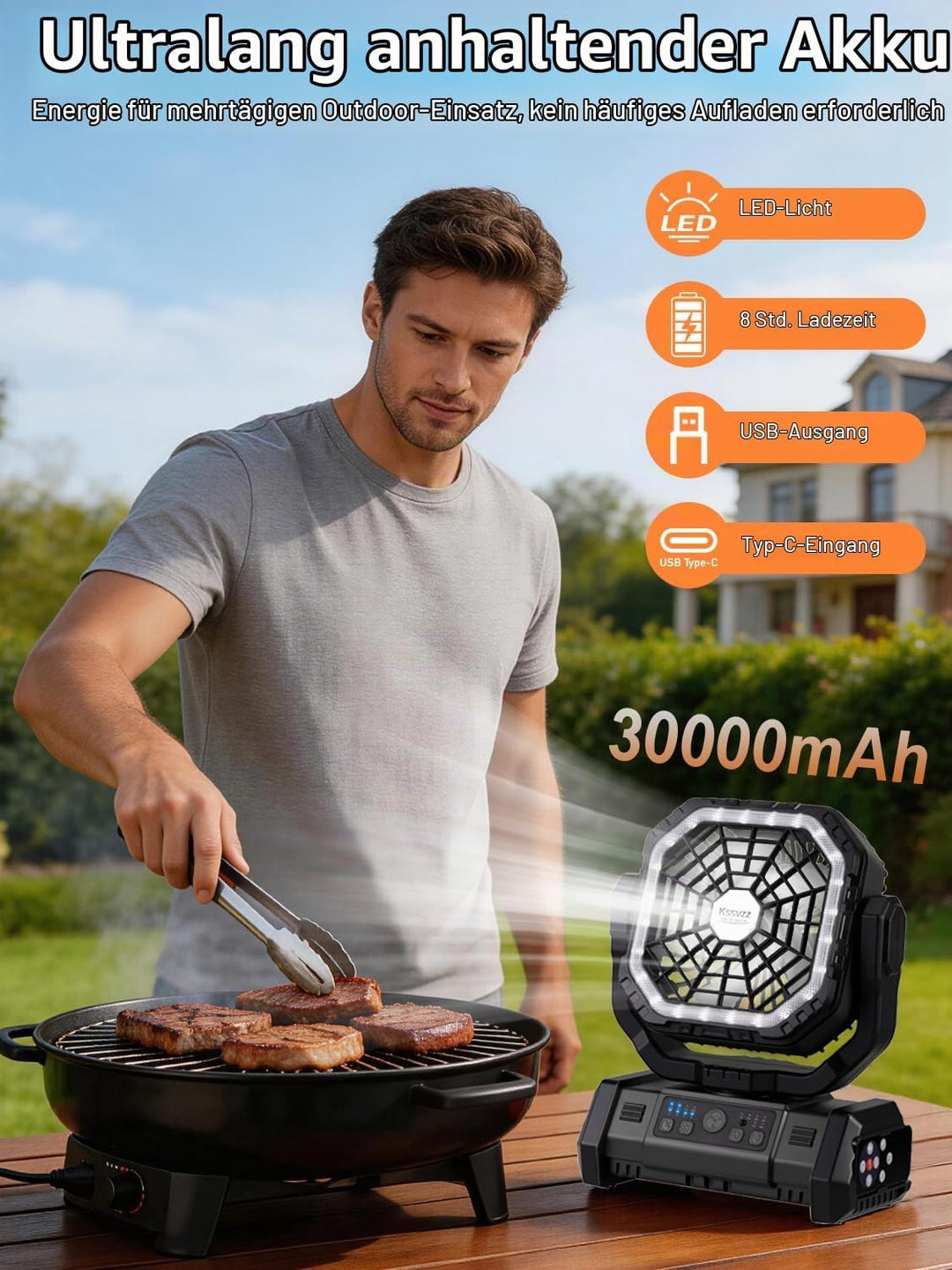 Wiederaufladbarer Camping Ventilator mit Auto-Schwenk &amp; Fernbedienung | 30000mAh Akku betriebener Ze