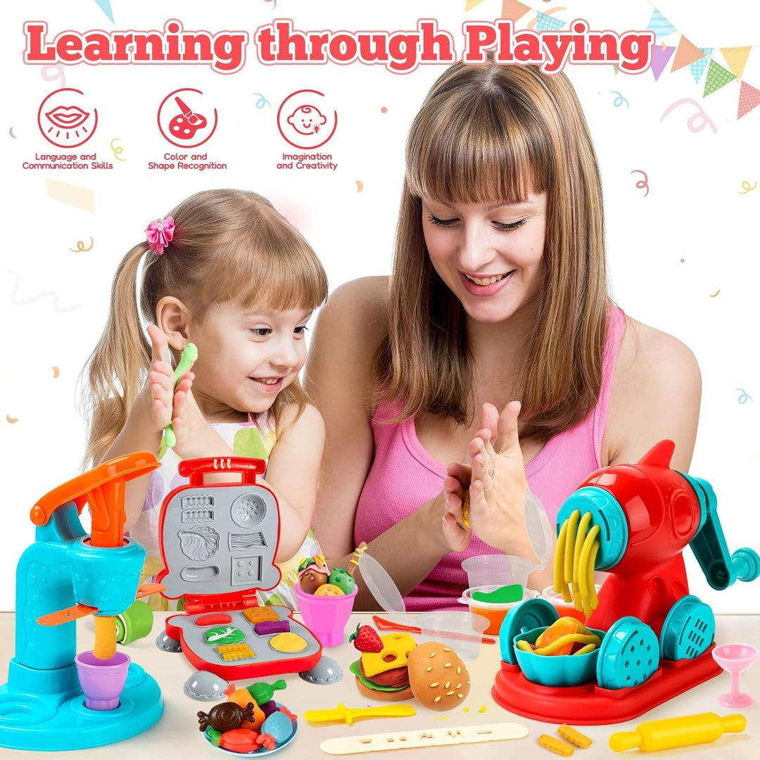 51 Stück Knete Dough Set für Kinder,Kitchen Creations Nudelmaschine Spielset Burger Eiscreme, Knetwe
