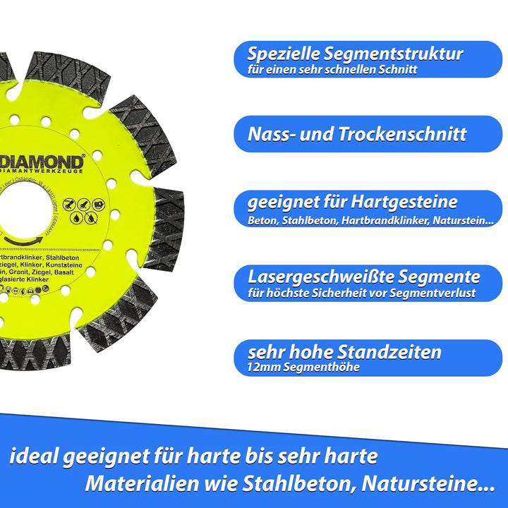 LXDIAMOND Diamant-Trennscheibe 115mm x 22,23mm - perfekt geeignet für Beton Stahlbeton Klinker Grani