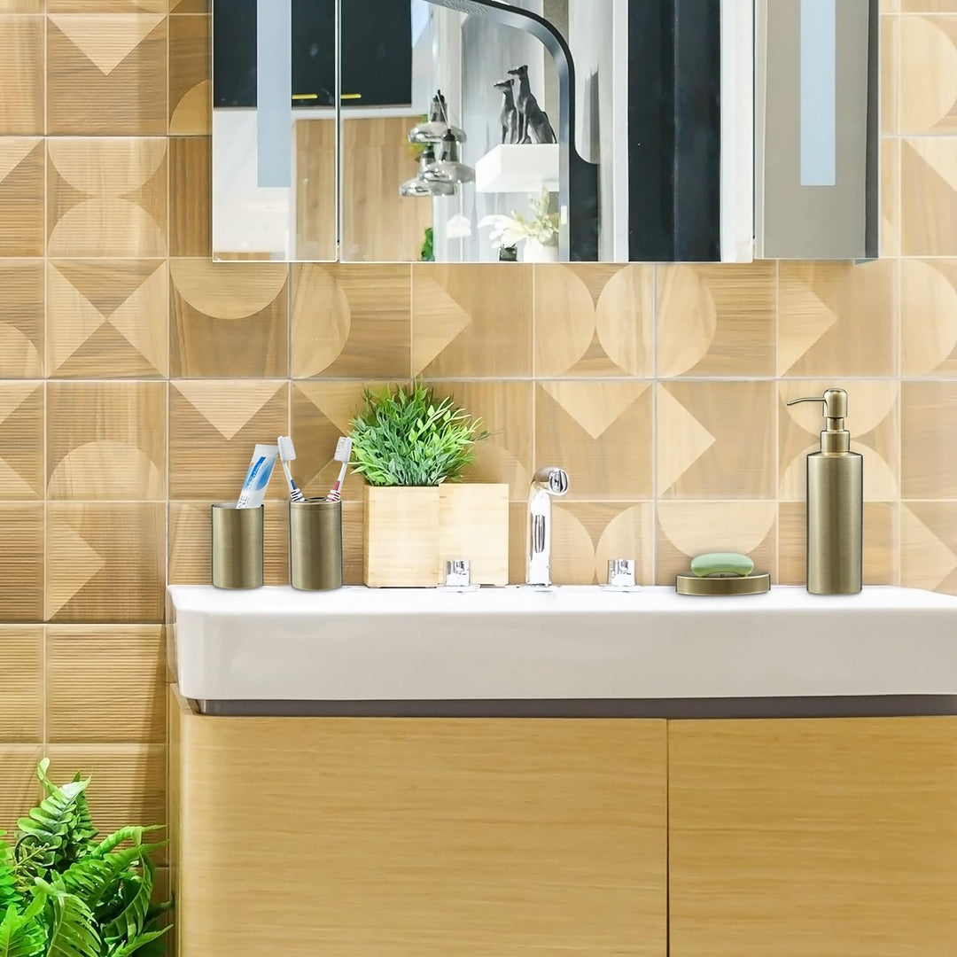 Relaxdays Badezimmer Set, 4-teilig, Badaccessoires Edelstahl gebürstet, komplette Badezimmerausstatt