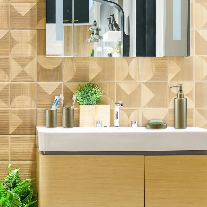 Relaxdays Badezimmer Set, 4-teilig, Badaccessoires Edelstahl gebürstet, komplette Badezimmerausstatt