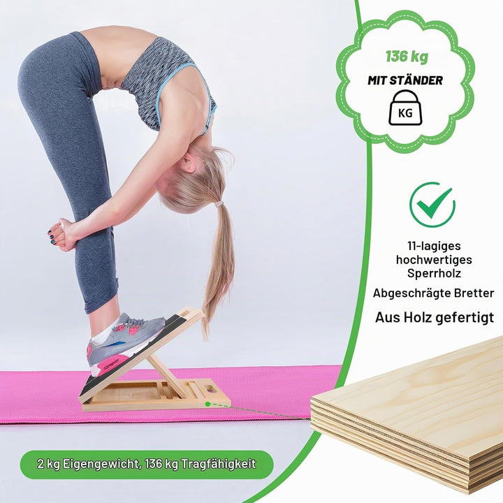 Wadendehner aus Holz, Professionelle Stretch and Mobility Board mit 5 verstellbaren Winkeln, Rutschf