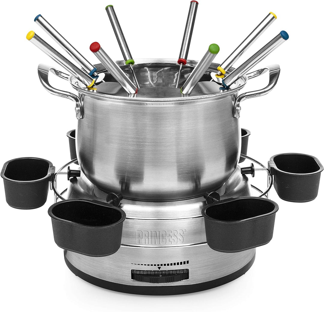 Princess Family Fondue-Set - 800 W, 1,2 Liter Fassungsvermögen, Thermostat, Edelstahl, doppelter Bod