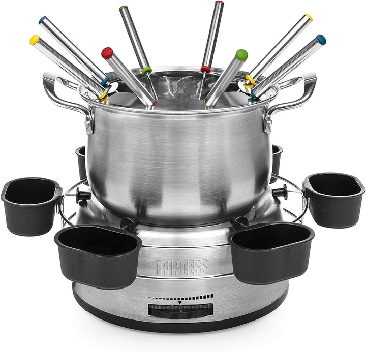 Princess Family Fondue-Set - 800 W, 1,2 Liter Fassungsvermögen, Thermostat, Edelstahl, doppelter Bod