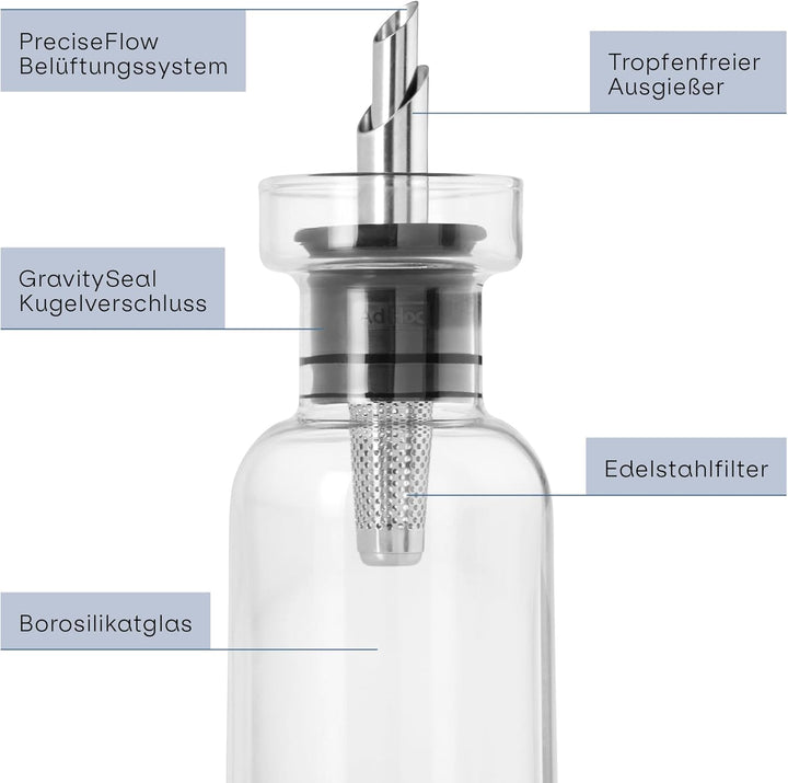 AdHoc BZ79 Ölspender oder Essigspender AromaPour aus Borosilikatglas | elegante Olivenölflasche mit