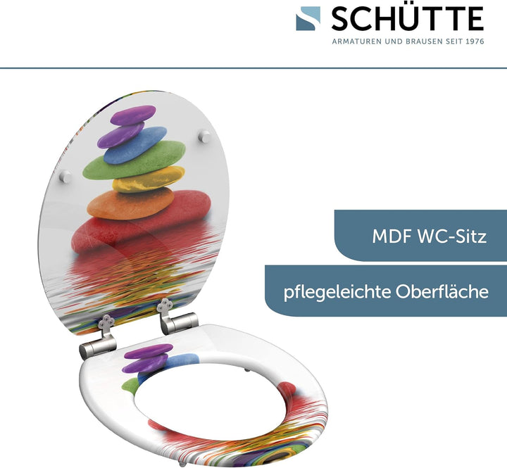 SCHÜTTE WC Sitz Holzkern COLORFUL STONES, Toilettensitz mit Absenkautomatik, passend für viele hande