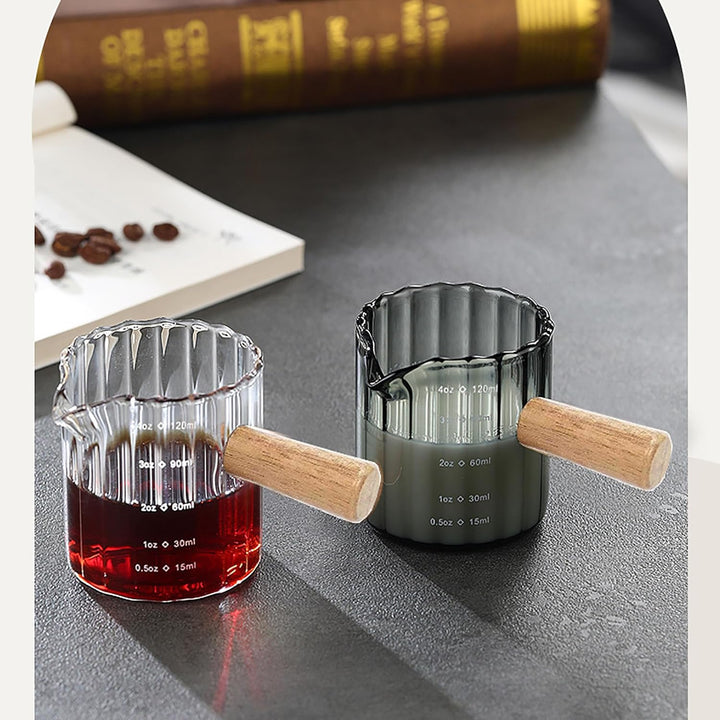 Espressotassen 2er-Set, 118 ml Espresso-Shotgläser mit Holzgriff, Tassen mit V-förmigen Ausgiessern,