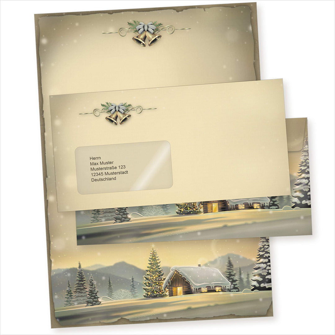 Glöcknerhütte 25 Sets Weihnachtsbriefpapier mit Fensterumschlag Briefpapier Weihnachten mit Umschlag