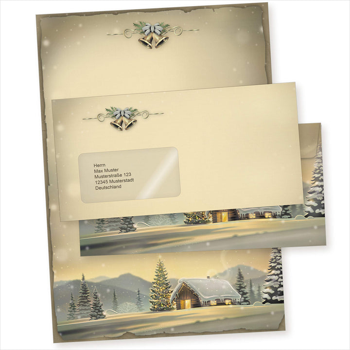 Glöcknerhütte 25 Sets Weihnachtsbriefpapier mit Fensterumschlag Briefpapier Weihnachten mit Umschlag