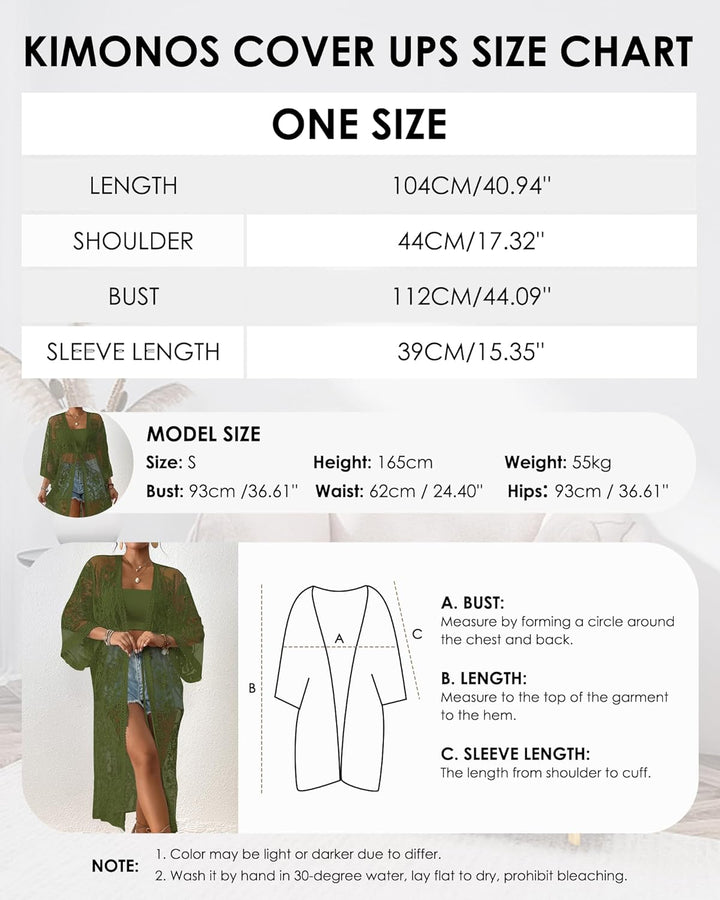 Bsubseach Damen Sexy Lace Crochet Open Front Badeanzug Strand Lange Kimono Cover Ups D-armee Grün, D