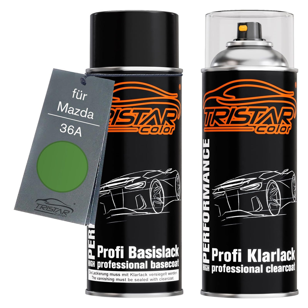 TRISTARcolor Autolack Spraydosen Set für Mazda 36A Spirited Green Metallic Basislack Klarlack Sprühd