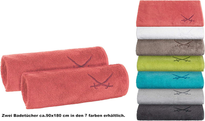 Sansibar Duschtuch 2er Set 70x140 cm 100% Baumwolle mit gesticktem Säbel Logo Badtuch Handtuch Coral