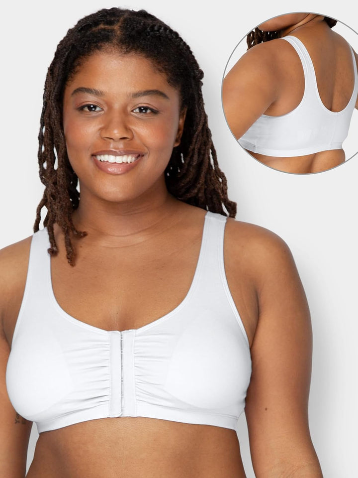 Fruit of the Loom Women's Plus Size Front Close Builtup Sports Bra, Heather Grey/White