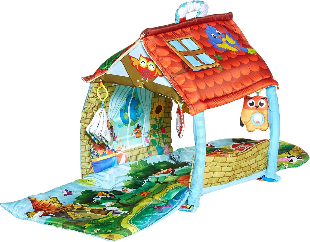 LIONELO Agnes Plus 2in1 Krabbeldecke für Baby, Spielmatte Baby, 2 Spielbögen, Spielhaus, Stoffbuch,