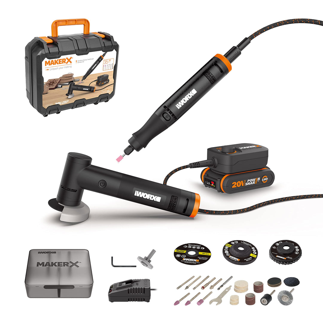WORX Akku Multifunktionswerkzeug &amp; Winkelschleifer MakerX 18V(20V MAX) WX990, Powershare, Bürstenlos