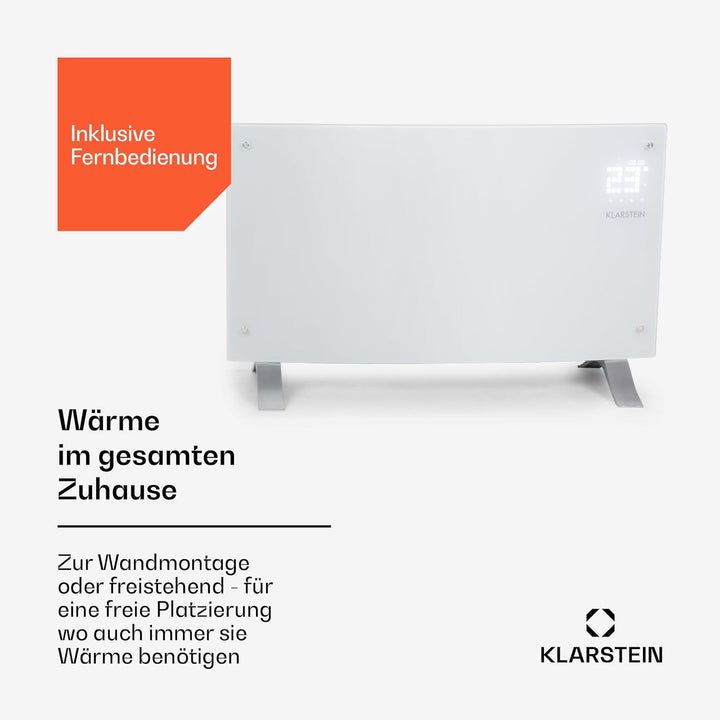 Klarstein Elektroheizung, Konvektor-Heizung Freistehend oder Wandmontage, Mobile Energiesparend, Lei
